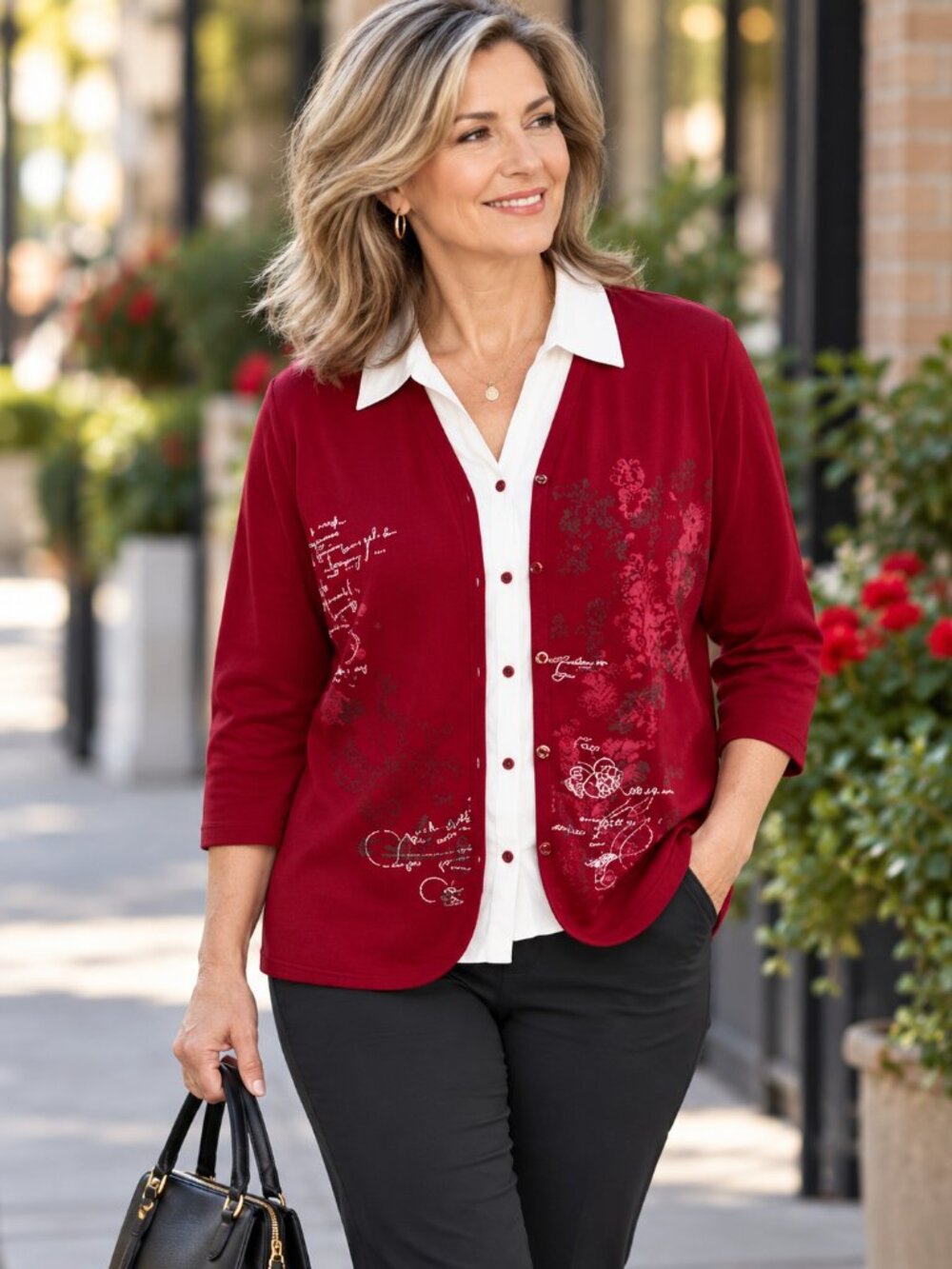 Mat Les Collection Women's Sweater/Top Size XLarge Red 3/4" Sleeve Dressy Classy